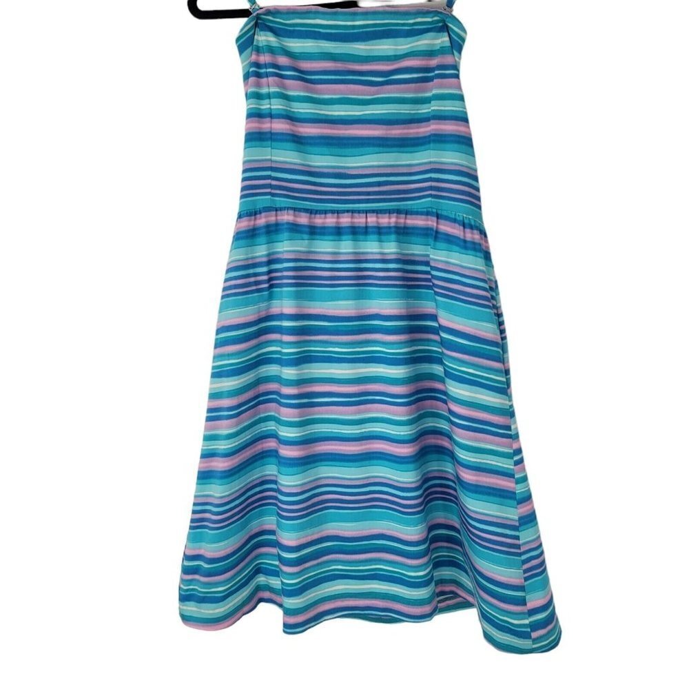 Garnet Hill Dress Blue Multi Striped Fit Flare Halter Mini Sundress Size 8 - Picture 4 of 9